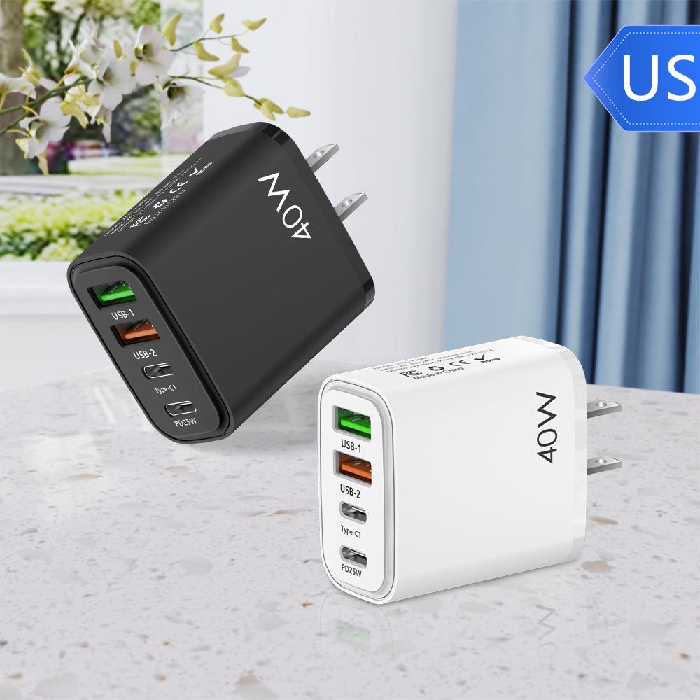 Мобильное зарядное устройство PD40W: Быстрая зарядка QC3.0, многопортовый 2U+2C, стандарты ЕС/Великобритании