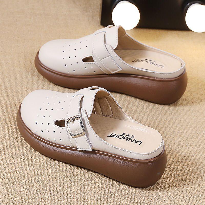 Fashion Women Wedge Baotou Slippers Basic Summer New Breathable Casual Sandals Large Size35-42 Outdoor Lightweight Hollow Sandals Slides
