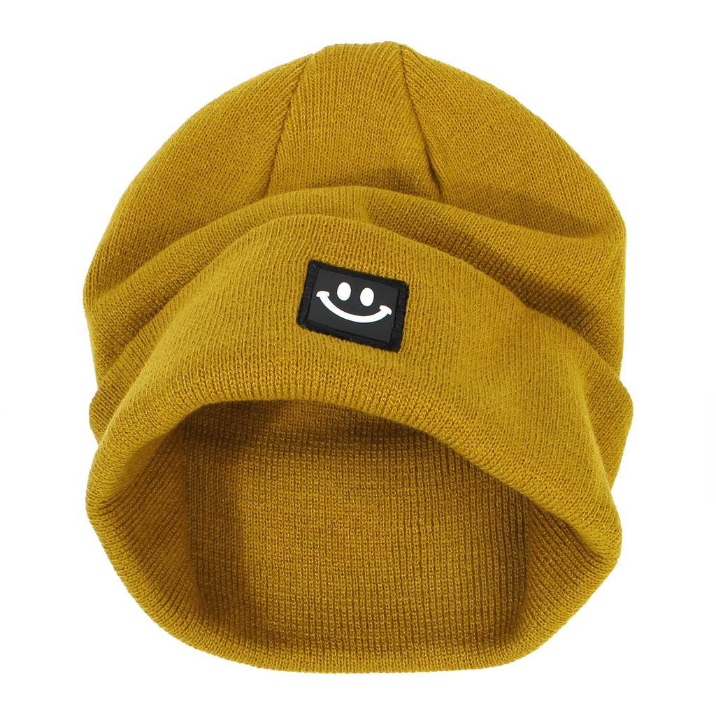 Women's Fashion Smiley Face Logo Hat Solid Color Knitted Hat Casual Outdoor Warm Beanie Men's Winter Hat