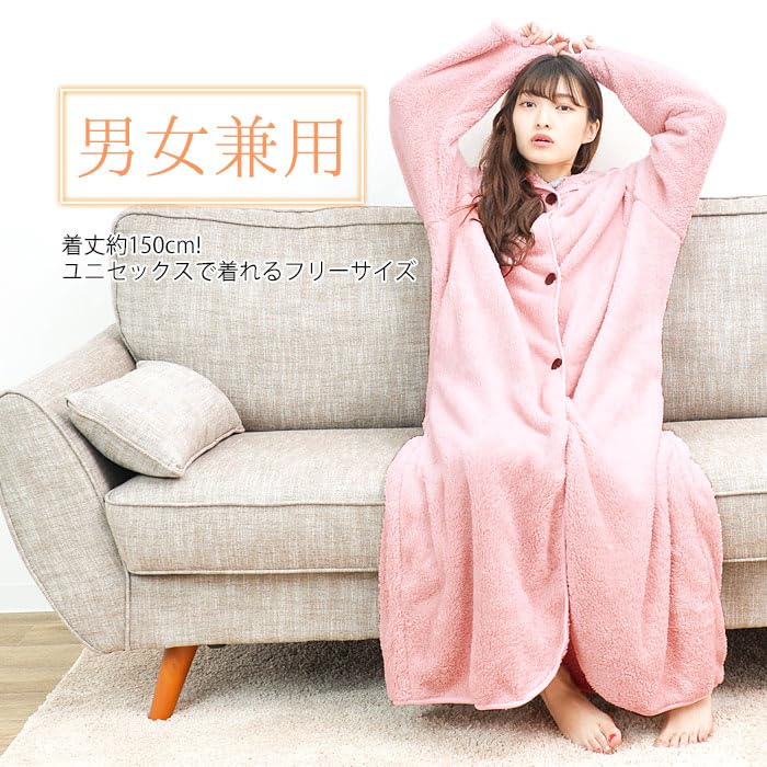 Wearable for Women and Long Sheepskin Brushed Plus One Size Fits Pink Lulu&berry Blanket, Long, 150cm, Men, Fluffy, Sleeve, Boa, Lining, Size, Warm,