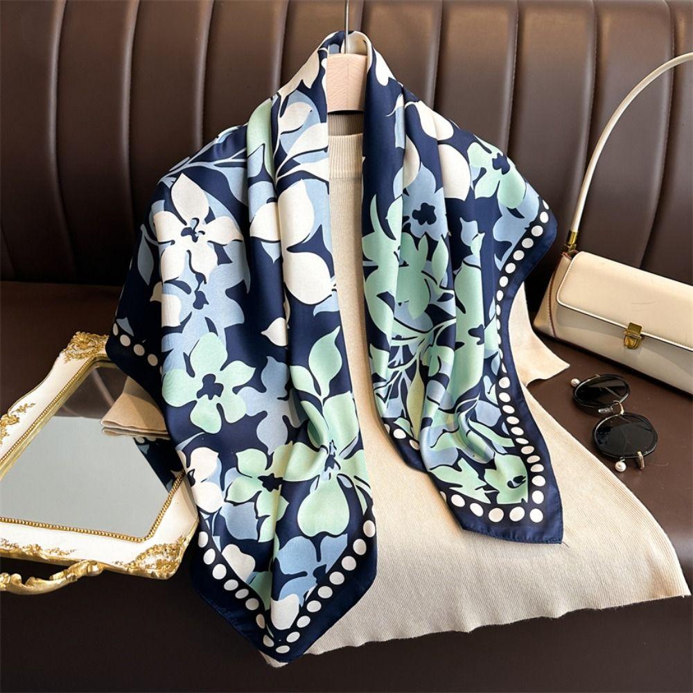New Design Floral Silk Scarf Luxury Women Shawl 90CM Women's Scarf Bandana