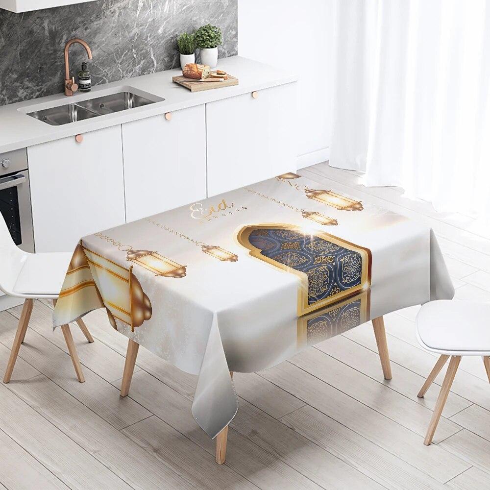 Рамадан Мубарак Домашний Декор Скатерть Исламская Мусульманская Мечеть Рамадан Карим Декоративная Скатерть Водонепроницаемая и Устойчивая к Пятнам
