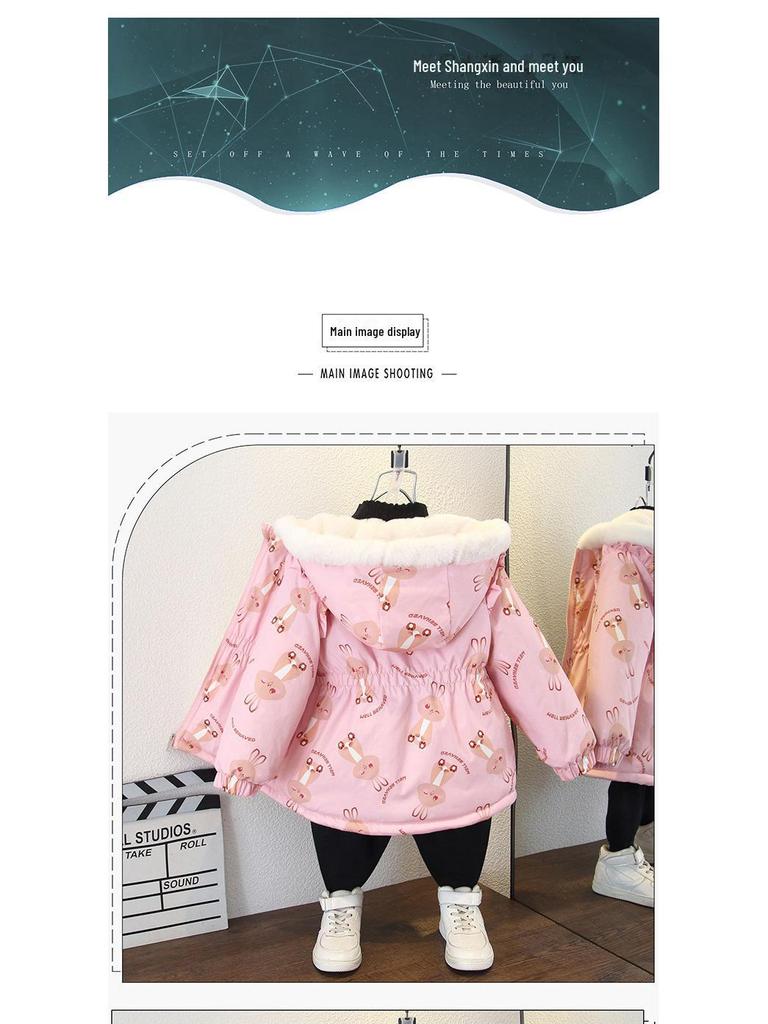 Стильное зимнее бархатное пальто 2024 года для девочек младшего возраста - теплая верхняя одежда с хлопковой подкладкой