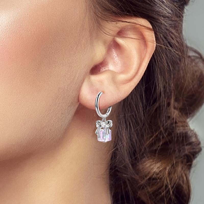 Новые медные серьги-пусеты в виде розовых бантиков с блестками и серьги-кольца с подвесками-паве для девочки, милые романтические украшения в подарок