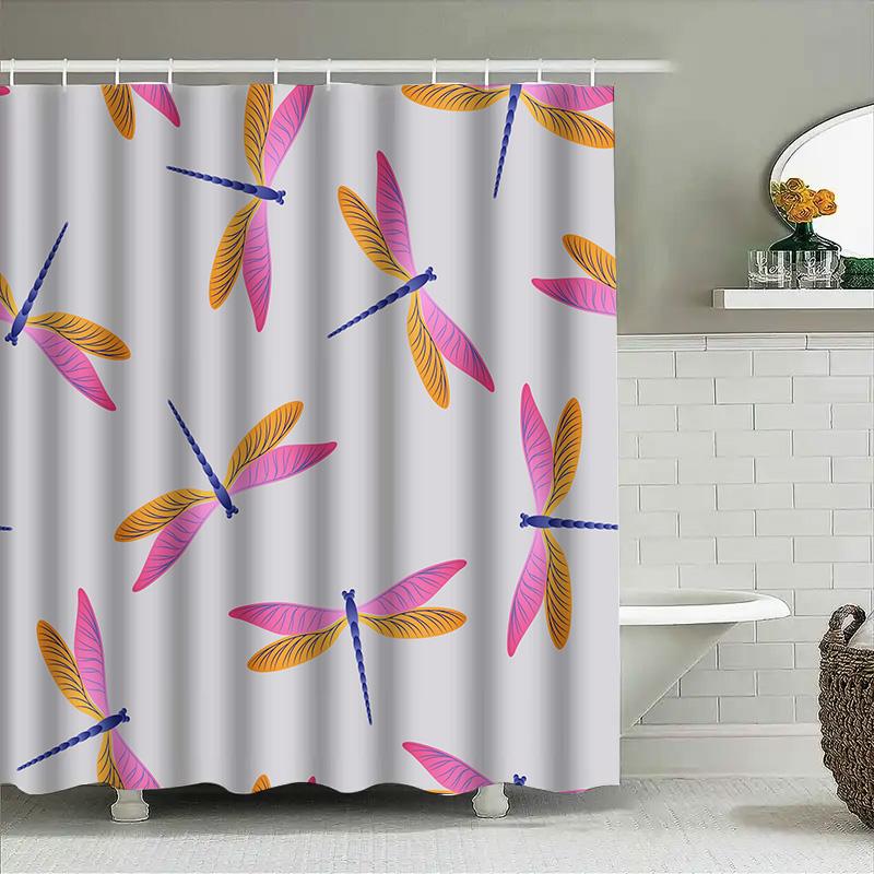 Bright Dragonfly Printed Shower Curtain Waterproof Fabric Bathroom Decor Hanging In Various Sizes Customizable Size Options Avai