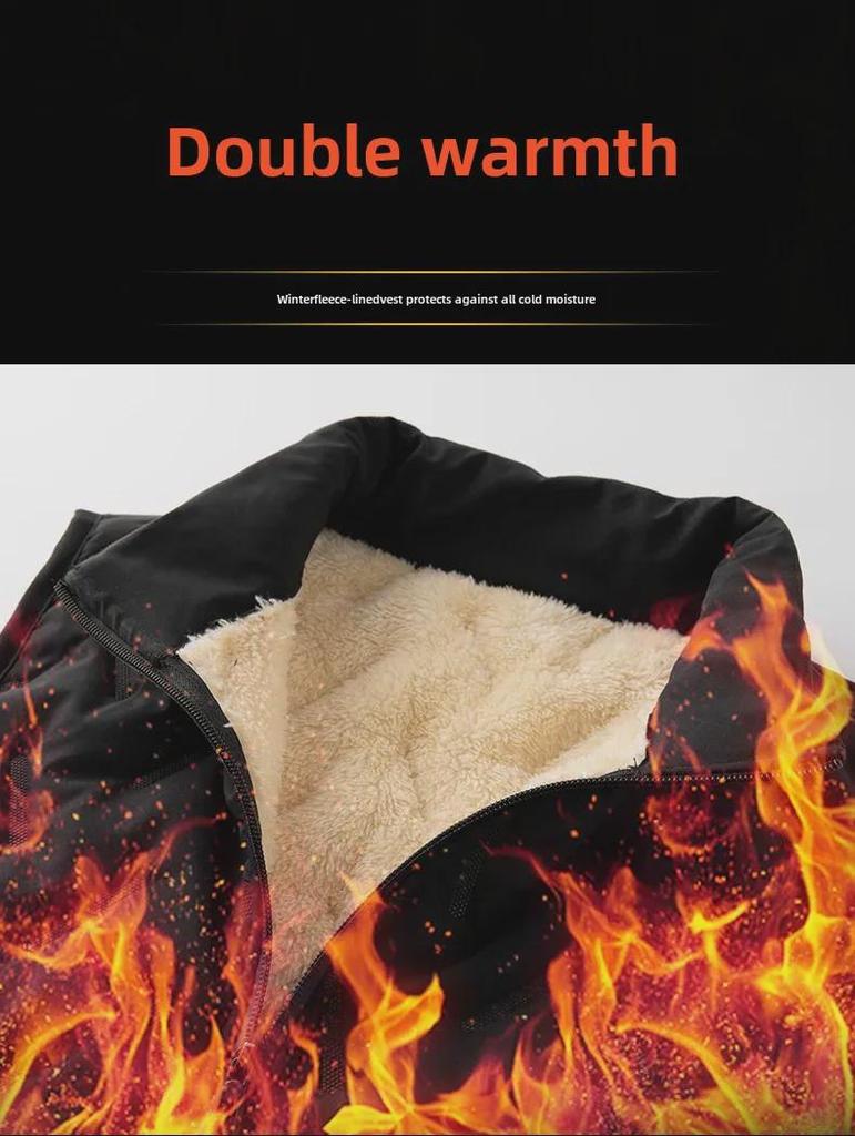 Мужской бархатный теплый жилет больших размеров - осенне-зимний жилет из крепа-твила без рукавов