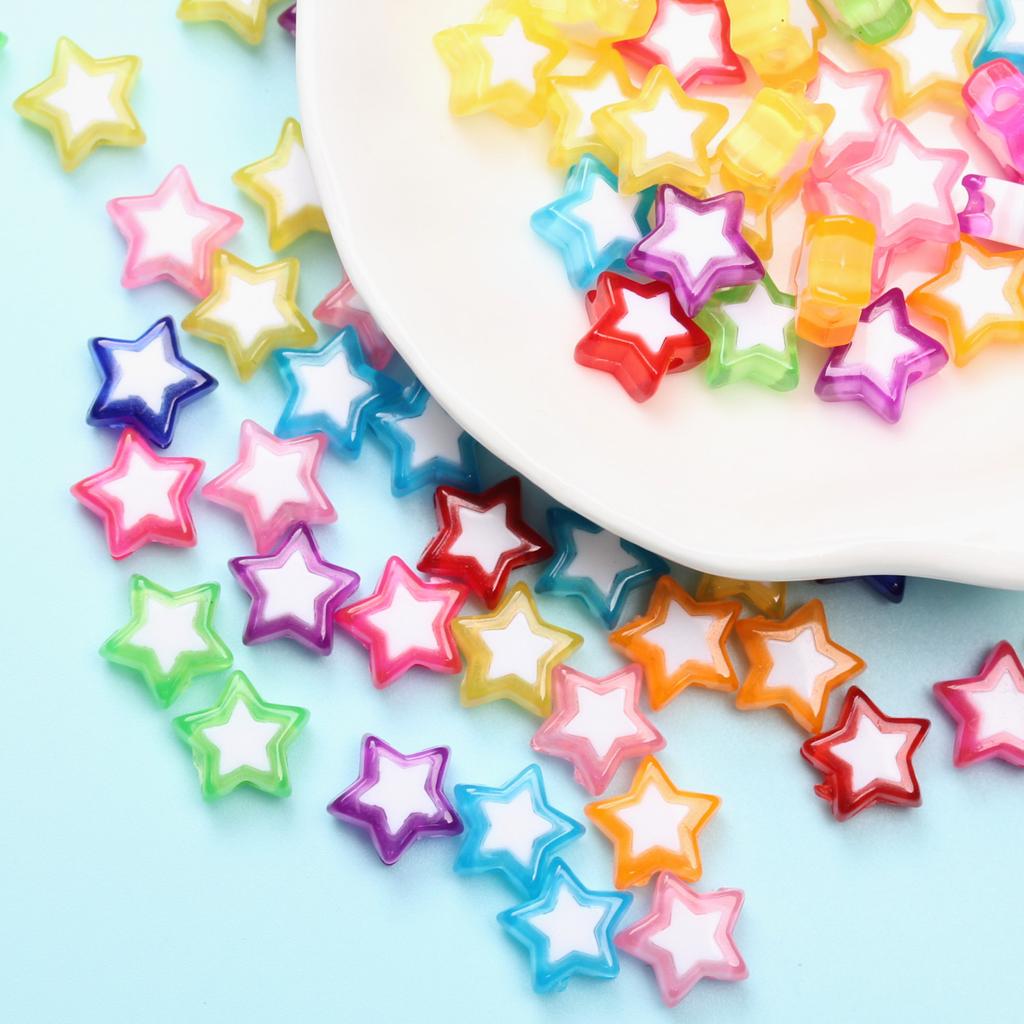 Unisex Fashion Loose Beads 100PCS Handmade Material Acrylic Beads Handcraft 10mm Beads for DIY Heart Star Beads Jewelry Making Accessories