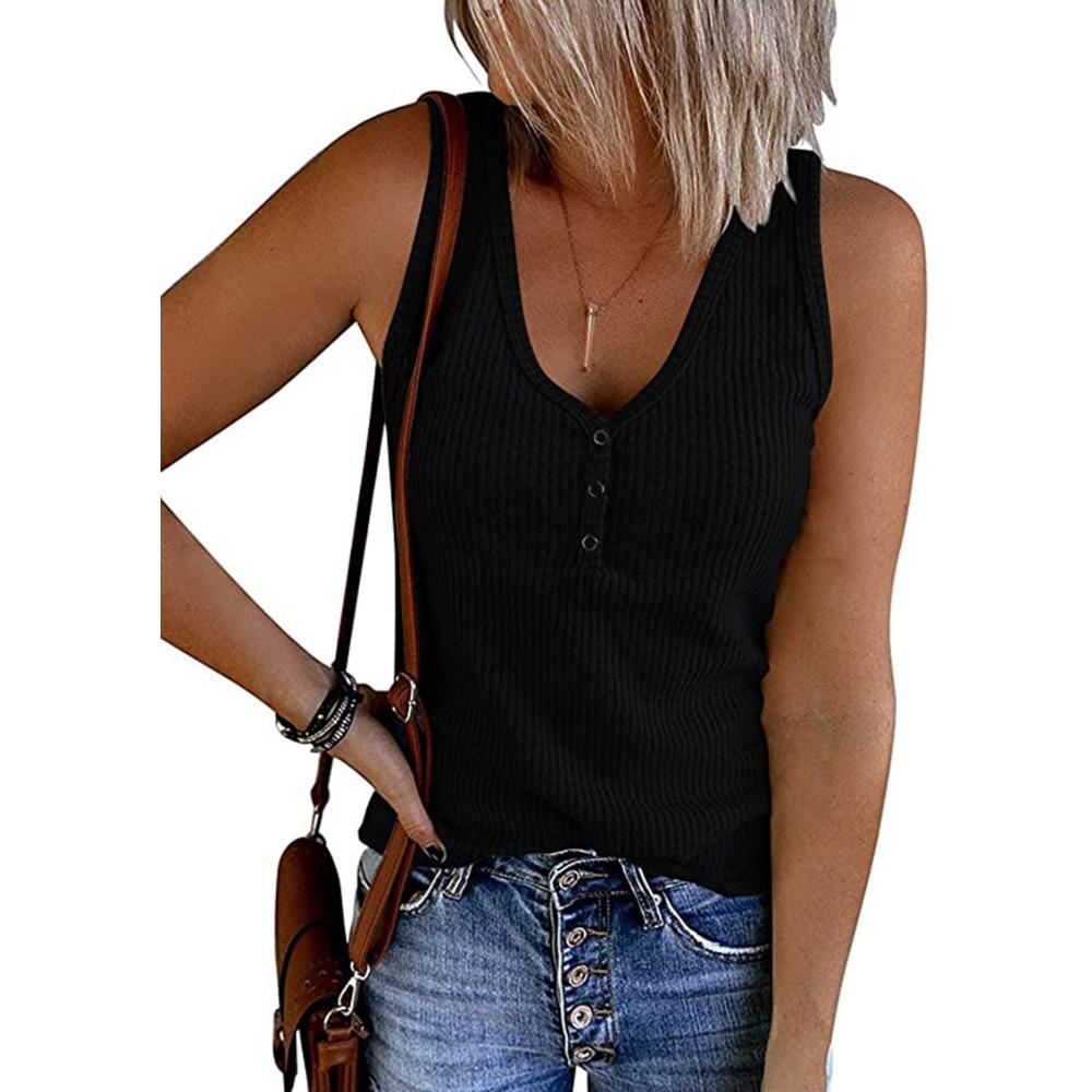 Летний новый женский трикотажный жилет с нагрудным воротником, однотонный топ без рукавов с V-образным вырезом