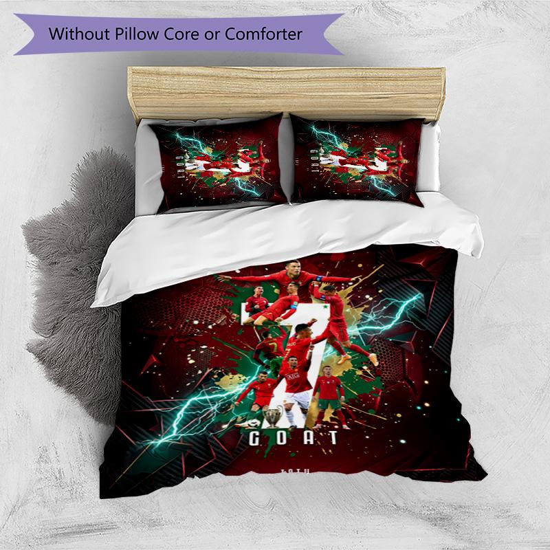 Portugal Football Printed Bedding 3 Piece Set Cozy Breathable Bed Cover Set as Housewarming Holiday Gift