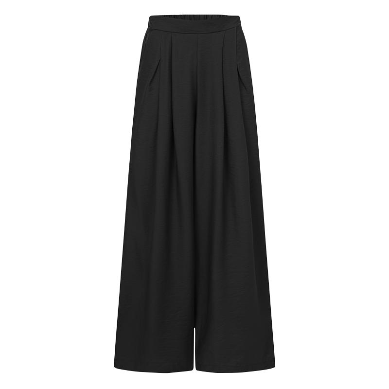 Лето-осенние женские широкие брюки, повседневные эластичные однотонные брюки с карманами, свободные плиссированные однотонные брюки длиной до пола на молнии, большие размеры