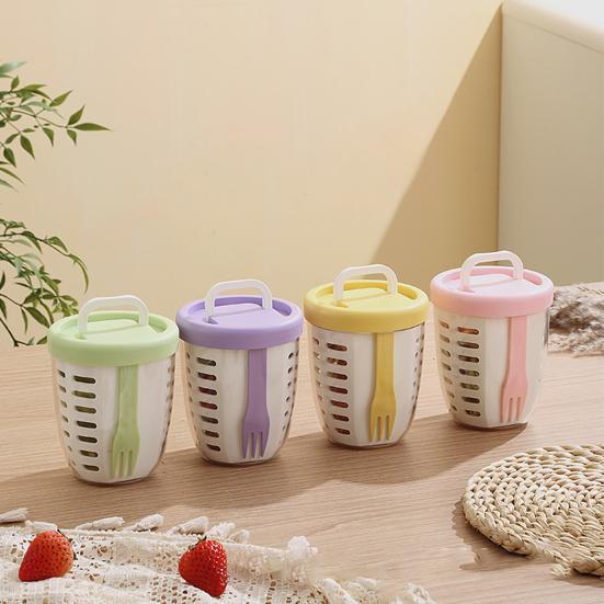 Коробка для салата для пикника, 650 мл, фруктовая чашка с вилкой, двухслойная, быстроосушенная, герметичная, компактная, герметичная, контейнеры для хранения продуктов для путешествий, пикника, кемпинга