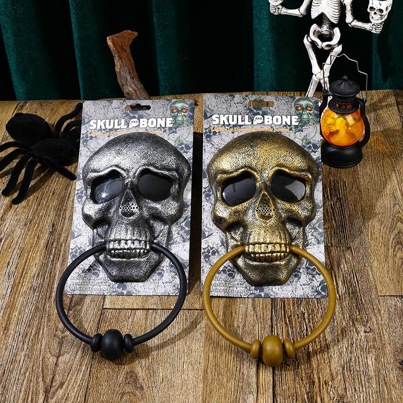 Halloween Scary Doorbell Skeleton Head Hanging Decoration, Glowing Pumpkin Skull Prank Toy , Indoor Outdoor Festive Decor Gift
