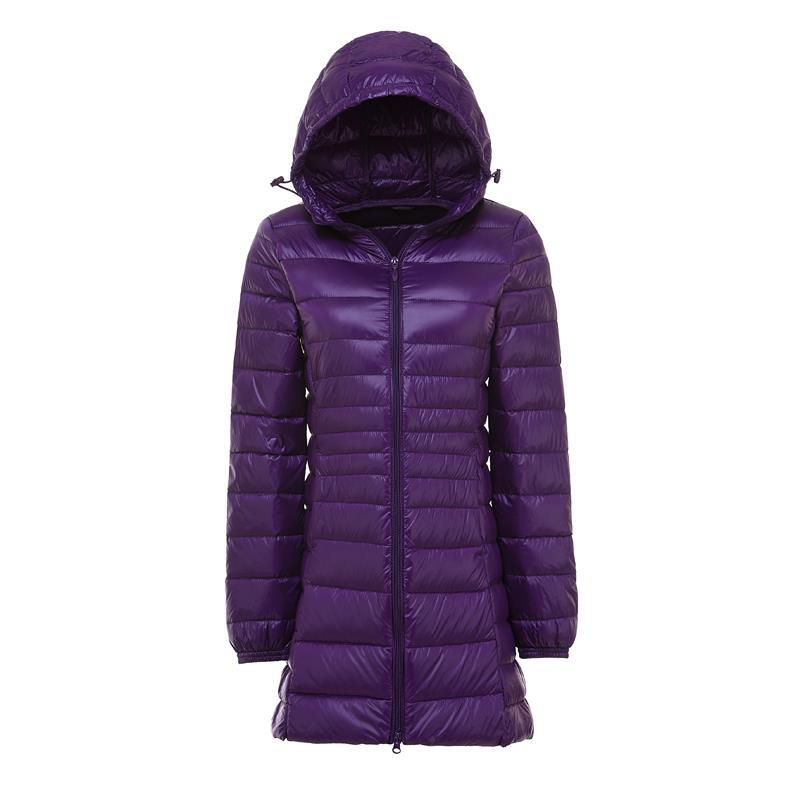FASHION  Light Down Jacket Women's Medium  Long Fattened Plus Size Removable Cap Lightweight Ultra-thin Jacket Tide Clothes