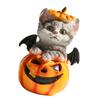 Halloween Pumpkin Decorations Resin Pumpkin Figurines with Cat Table Centerpieces for Outdoor Indoor Fairy Garden Decors