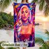 Lady Gaga Beach Towel, Personalized Custom Name Text, Quick Dry Large Absorbent Towel For Beach Pool