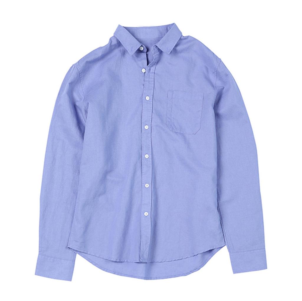 Модная мужская летняя повседневная блузка с длинными рукавами из льна и хлопка на пуговицах