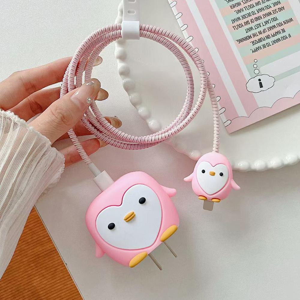 Applicable To Apple Data Cable Protective Cover Charger 18-20W Anti-breakage Winder Cute Flower Animal Advanced INS Style