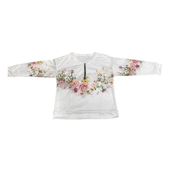 Женский осенне-весенний свитер с цветочным принтом, v-образный вырез, молния, декор, пуловер с длинными рукавами, мягкий повседневный толстый эластичный манжет, женский топ, блузка