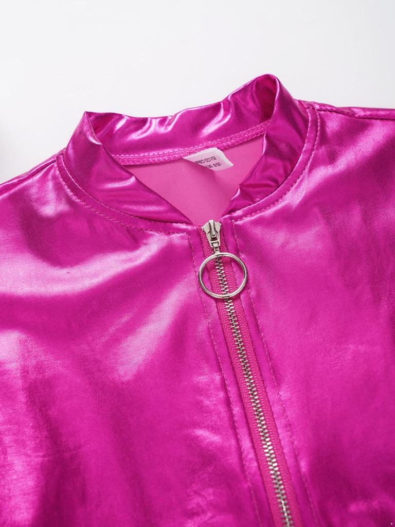 Детская куртка-бомбер металлик для мальчиков и девочек, верхняя одежда, топы для джазовых танцев в стиле хип-хоп, костюм