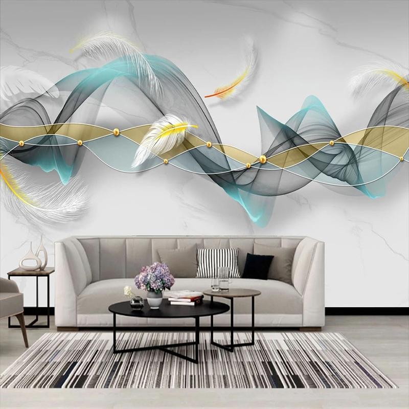 Обои Современные 3D Перо Мрамор Фреска Гостиная Телевизор Диван Спальня Фон Обои
