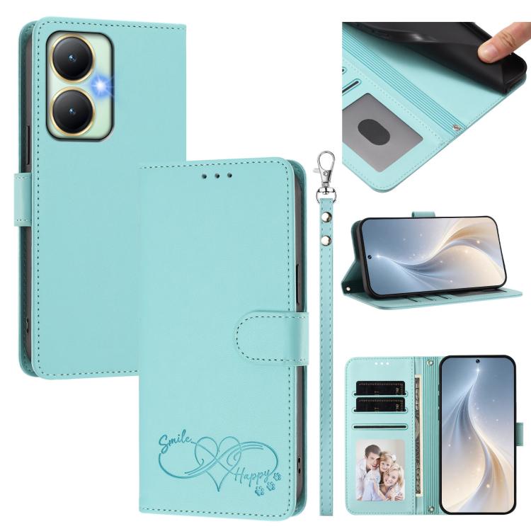 Happy Heart Pattern Magnetic Closure Vegan Leather Phone Case With Wrist Strap For vivo X200 FE