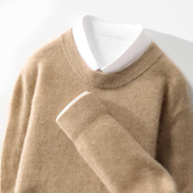 100 Cardigan Men's Round Neck Solid Color Base Sweater Business Casual Large Size Knitted Warm Base Sweater