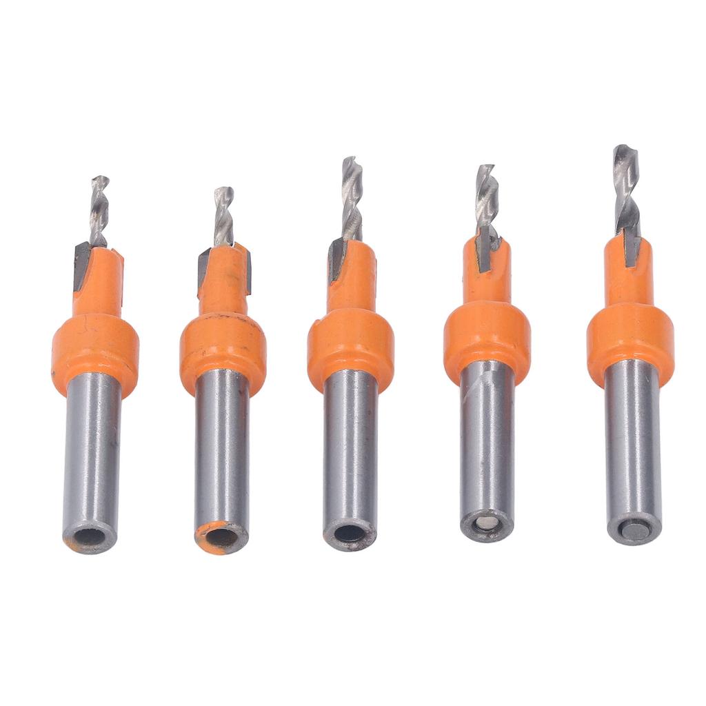 5 Set Tapered Countersink Bit Set Tungsten Steel Alloy Round Shank Countersink Drill Bit Set with Hex Wrench