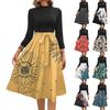 Women's Fashion Casual Belt Seven Sleeve Round Neck Floral Temperament Dresses