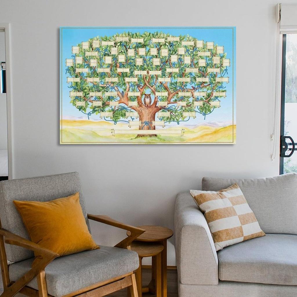 Family Tree Chart to Fill in - 6 Generation Genealogy Poster Blank Fillable Ancestry Chart Canvas Print Family Tree Geneology Chart Poster Gifts for