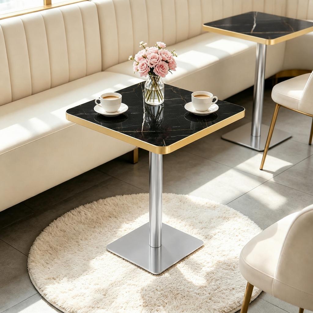 Square Dining Table UV Panel Marble Look Metal Frame Modern