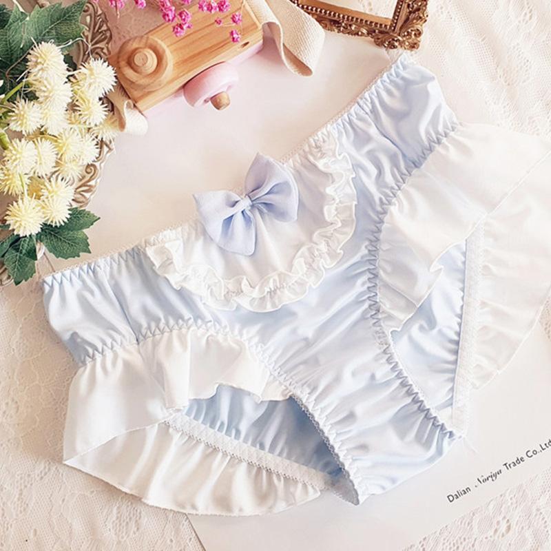 Трусики Лолиты ярких цветов, милые дышащие трусики из молочного шелка со средней талией, женские трусики с бантом