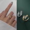 Zircon Open Branch Small Leaf Adjustable Ring for Women Wedding Party Jewelry