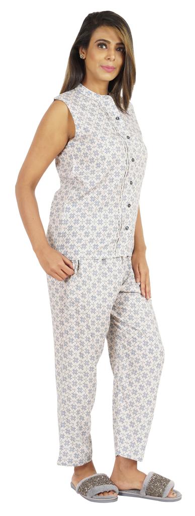 Phagun Pajamas Set Printed Rayon Sleepwear Sleeveless Nightwear For Women