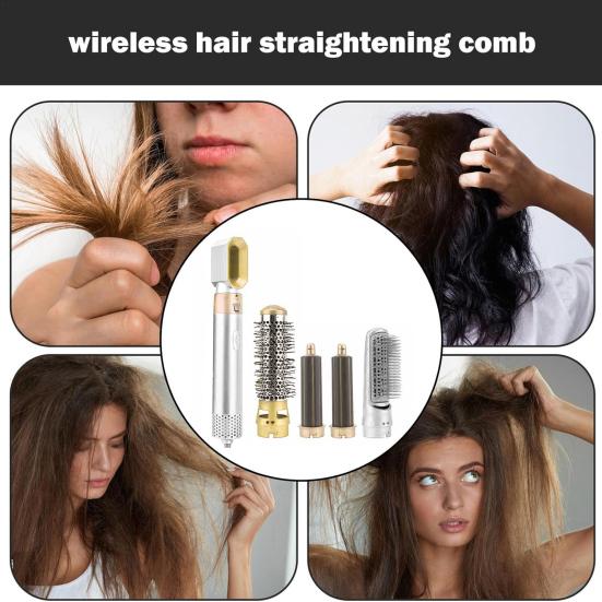 5-In-1 Electric Hair Dryer with 5 Attachment Nozzles Multi-functional Hot Brush Automatic Hair Curler Portable Travel Women Curling Wand