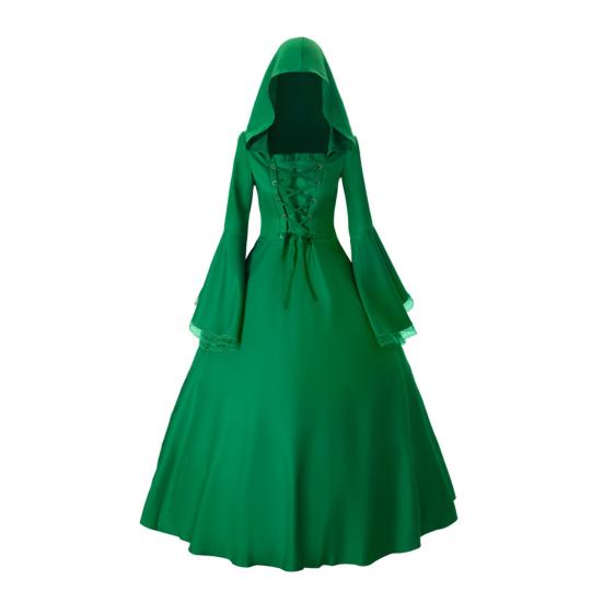 Women Gothic Hooded Witch Dress Vintage Medieval Victorian Dress Halloween Renaissance Cosplay Gown for Makeup Parties Role-Playing