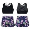 Girls 2 Piece Sport Set U Neck Spaghetti Straps Cropped Top Criss Cross Back Pink Lily Print Shorts Gym Yoga Outfit