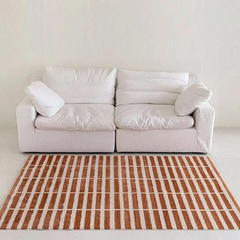 Retro Square Brick Living Room Floor Mat Home Coffee Table Rug Light Luxury Cloakroom Non-slip Soft Bedroom Bed Lounge Carpet