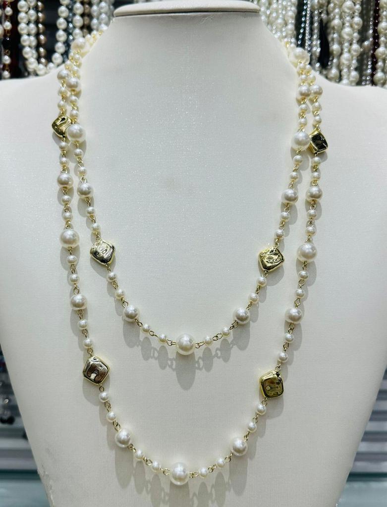 NK-275 Многослойное ожерелье из стеклянного жемчуга - Любовь, Цветок сливы, Геометрический дизайн