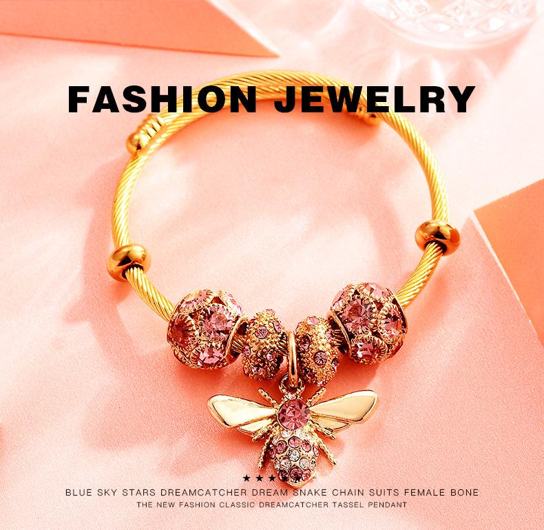 Титановый стальной золотой браслет, регулируемый пчелиный блестящий бриллиантовый шар, подарок для любовника подруги