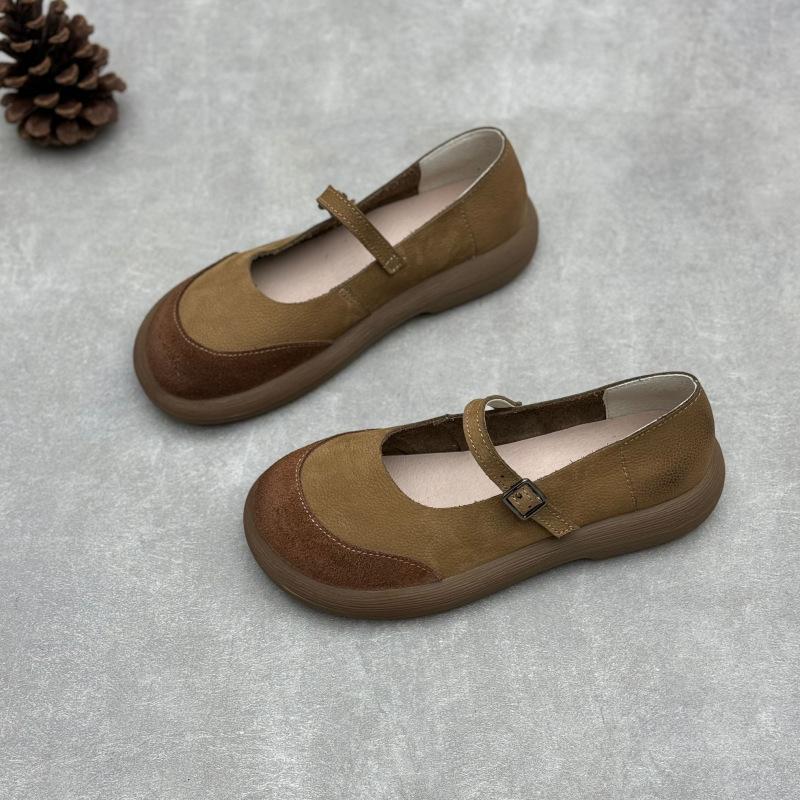 Johnature Женские туфли ручной работы из натуральной кожи в стиле ретро с круглым носком, неглубокие мягкие туфли из воловьей кожи на плоской подошве