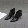 European and American Fashion Temperament Real Soft Leather Bare Boots Pointed High Heel Commuter Short Single Boots Velvet Stiletto Short Boots Women