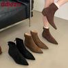 Fashion Fashion Pointed Toe Ladies Ankle Modern Boots Shoes Female Low Heel Footwear Flock Women Short Boots Zippers Shoes