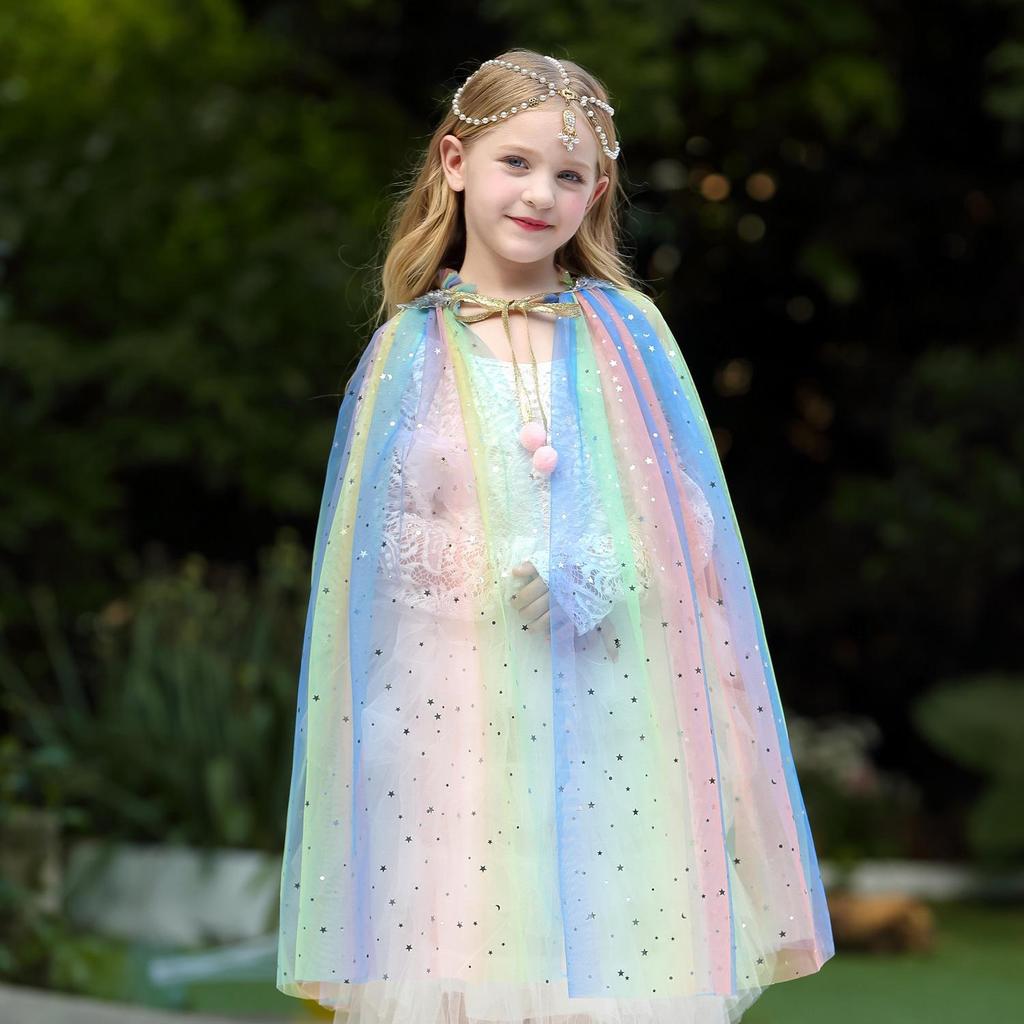 Children's Frozen Elsa Princess Shawl Cape with Veil