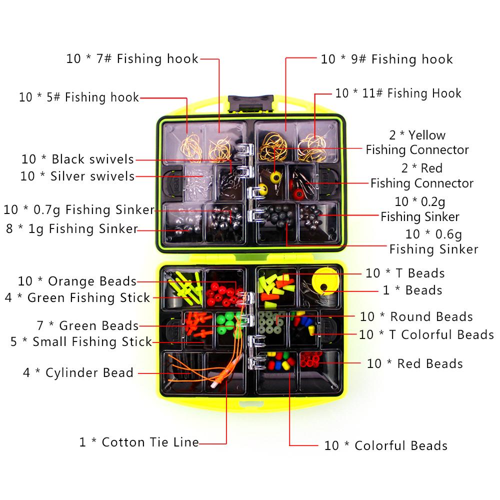 Fishing Accessories Kit Including Hook Sinker Weights Fishing Swivels Snaps Fishing Line Beads Fishing Set with Tackle Box