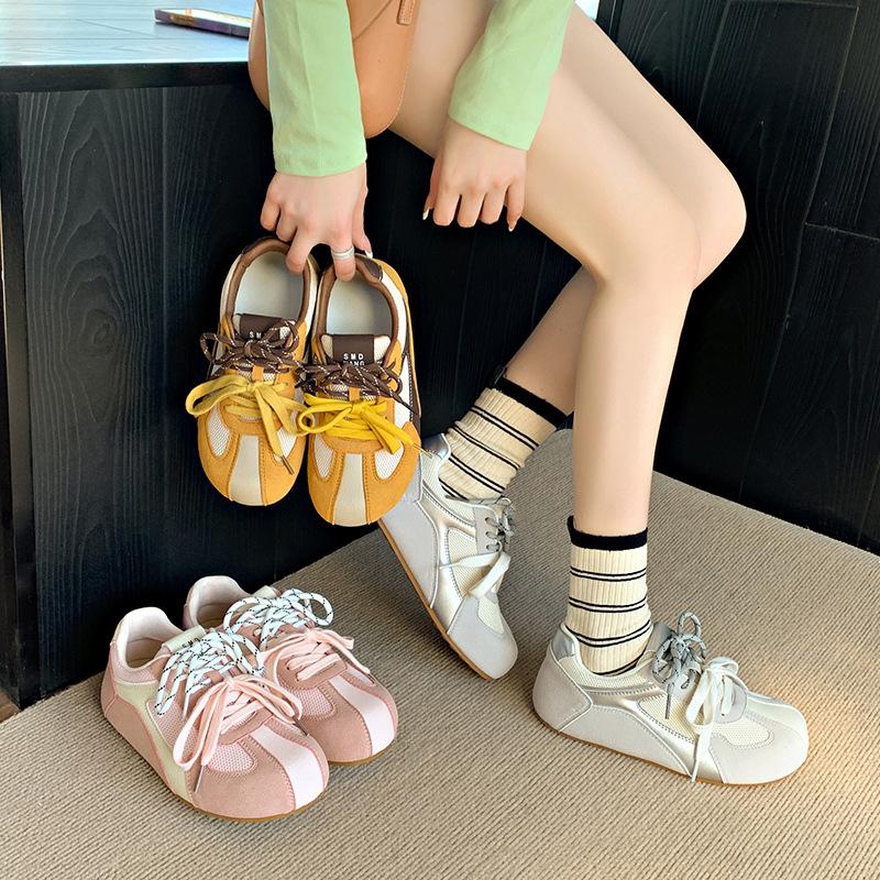 Ретро удобные мягкие туфли на платформе женские весна-лето новые круглые на шнуровке сетчатые дышащие повседневные спортивные туфли для моральной подготовки одинарные туфли