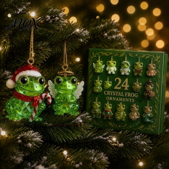 Mini Animal Statues 2026 Christmas Frog Advent Calendar, 24 Day Countdown Box with Winter Festive Decor Faux Crystal Ornaments, Tree Hanging