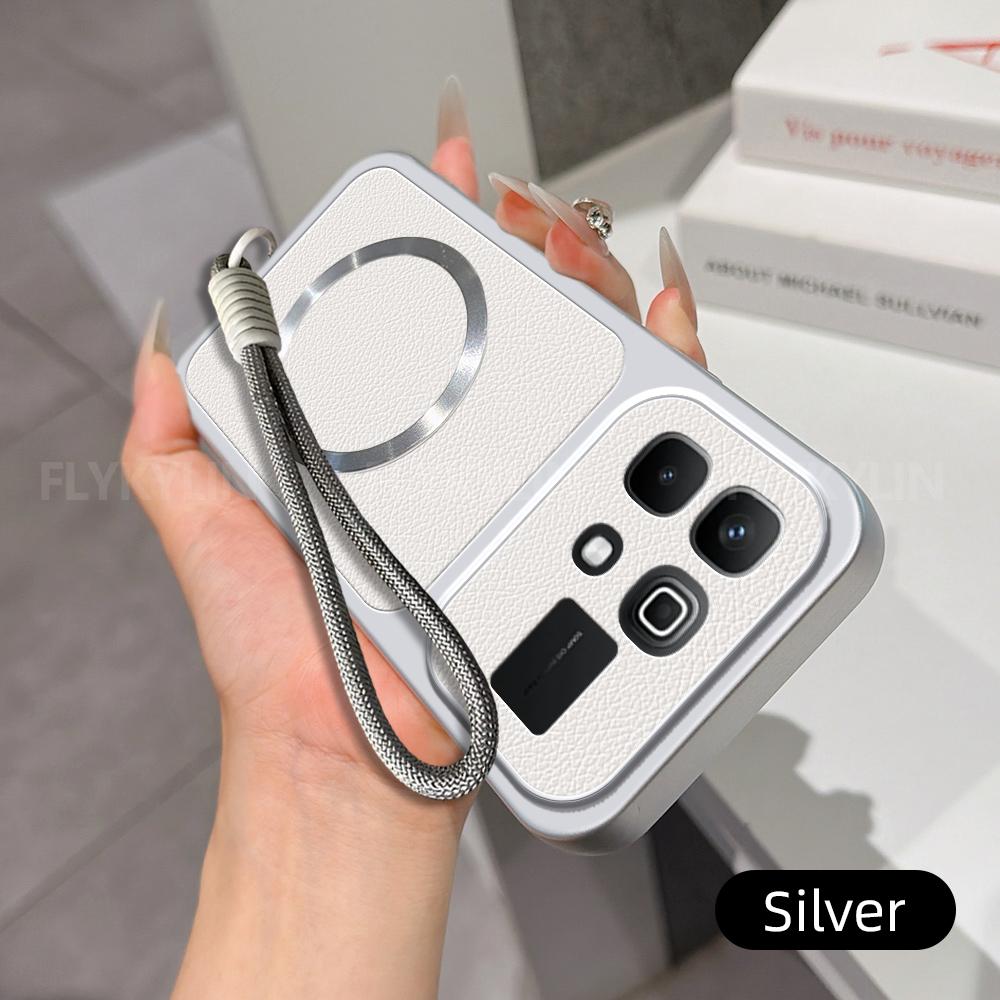 Чехол для телефона Magsafe для Infinix Note 60 50 30 40 Pro 50X 50S Edge из ПУ кожи ягненка с ремешком на запястье, мягкий силиконовый чехол