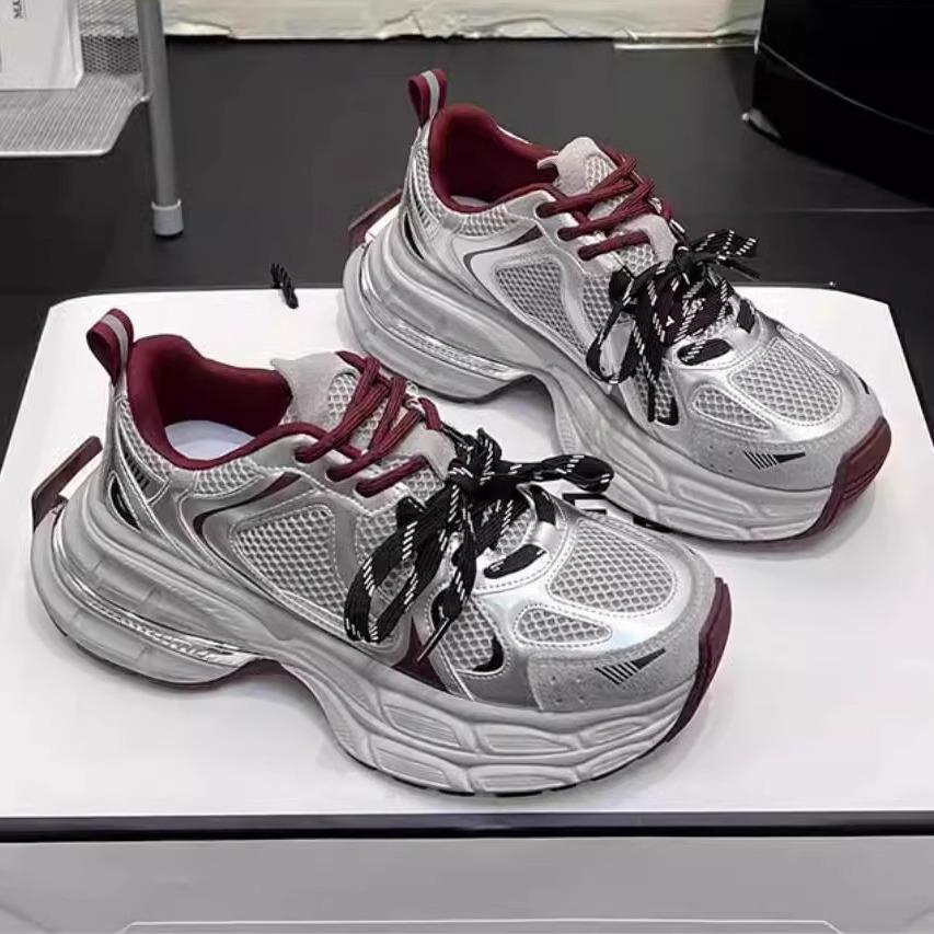 Кроссовки на толстой подошве, увеличивающие рост, женские, модные, 2025, осенние новинки, сетчатые, нескользящие, повседневные, дышащие, удобные спортивные туфли