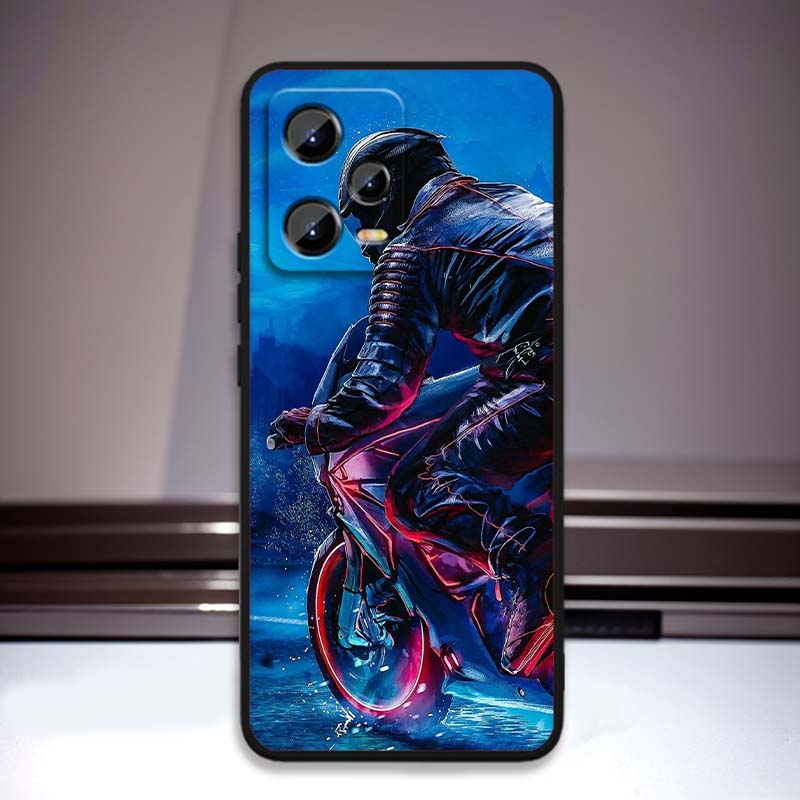Креативный чехол для телефона с мотоциклистом, крутой, для Xiaomi Redmi Note 15 14 13 12 12S 11E 11 11S Pro Plus 4G 5G, черный, мягкий ТПУ