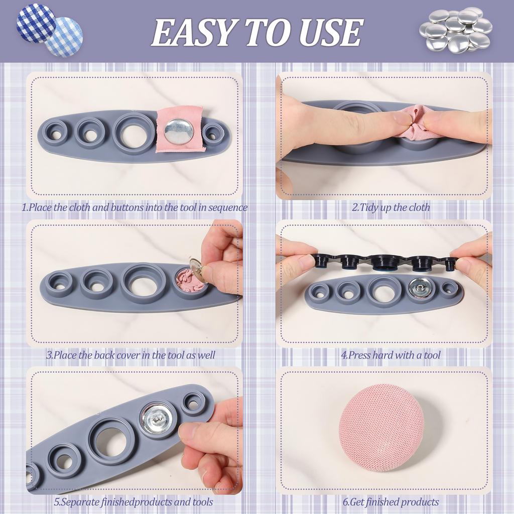 100/120Pcs Cover Button Kit with Tool 6 Size DIY Fabric Cloth Cover Button with Fabric Cutting Template for DIY Covered Buttons